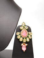 Polki and Pink Monalisa Stone Necklace with Earrings & Mang Tkka