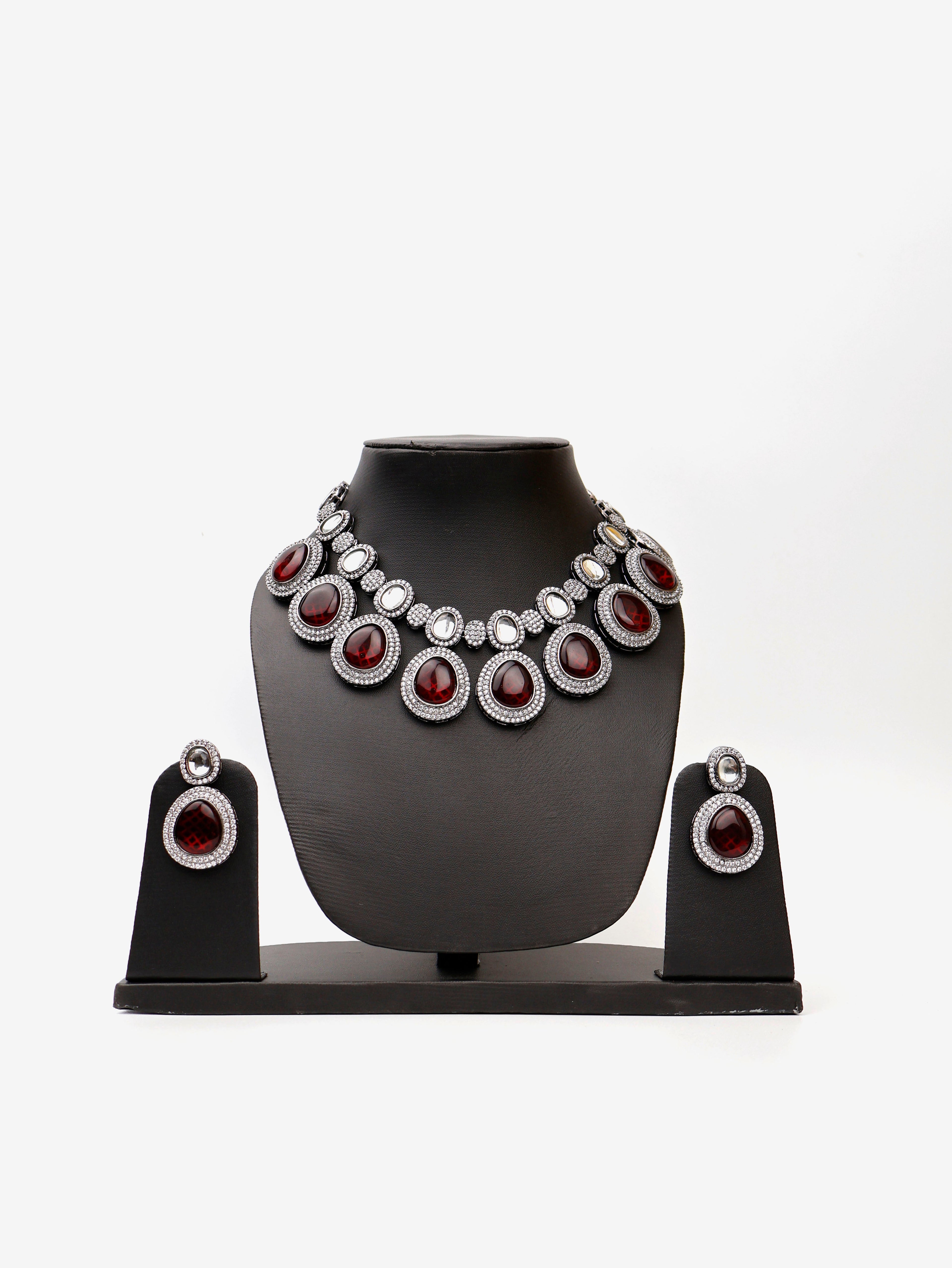 Pyrope Garnet Stone Reverse AD High Quality Necklace Set