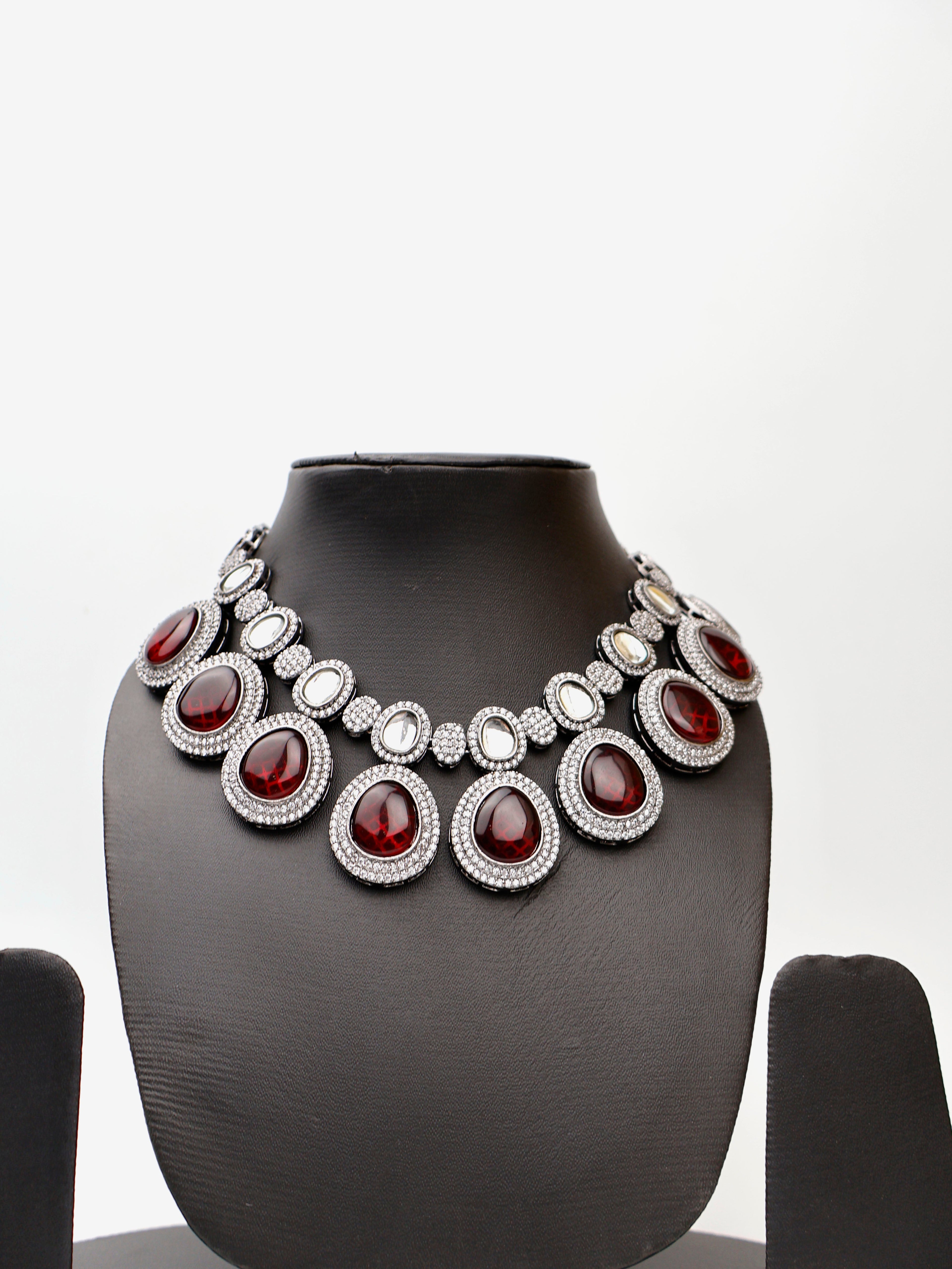Pyrope Garnet Stone Reverse AD High Quality Necklace Set