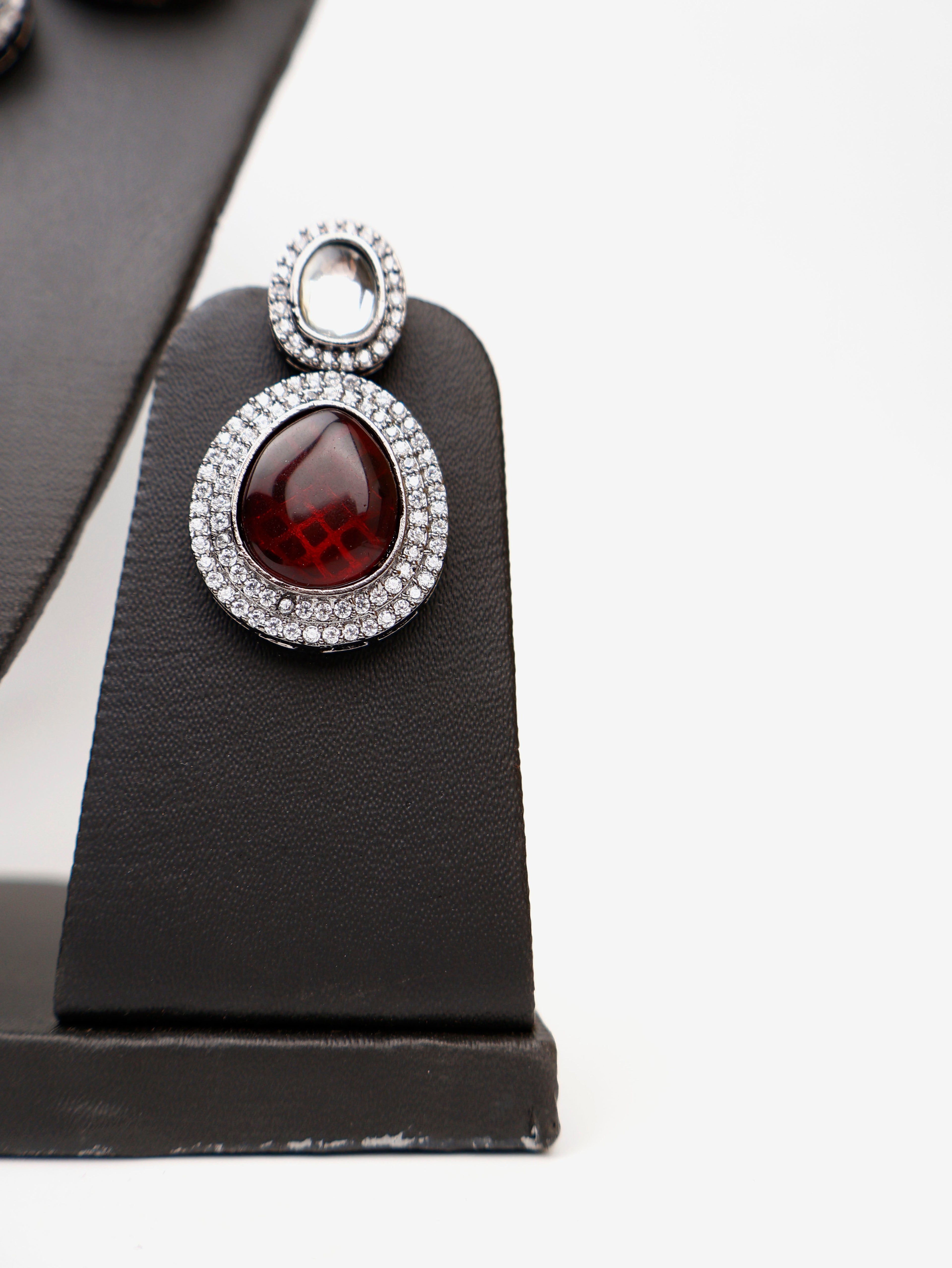 Pyrope Garnet Stone Reverse AD High Quality Necklace Set