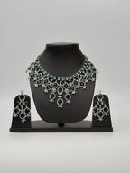 Green Stones Reverse AD Necklace Set with Earings