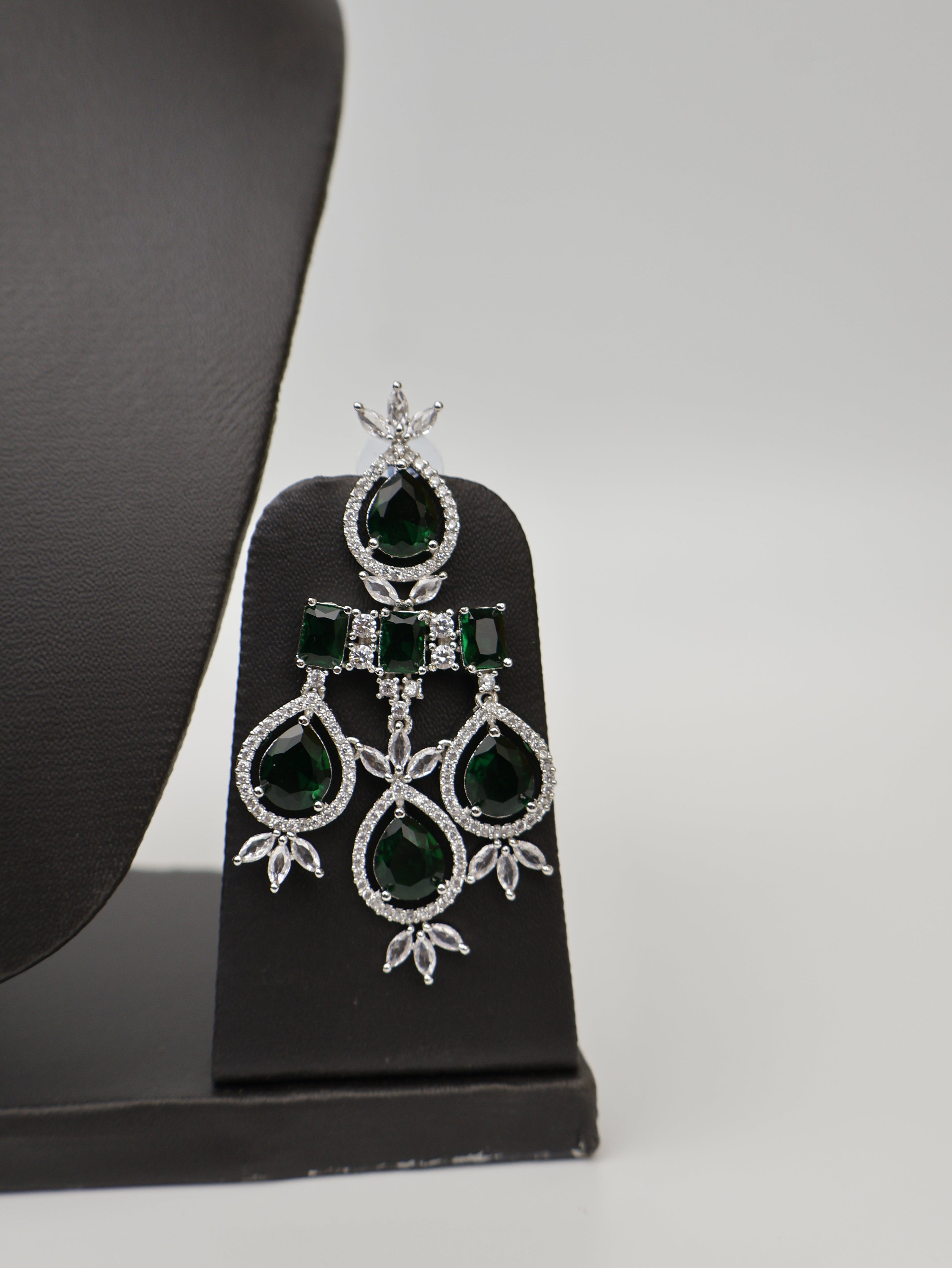 Green Stones Reverse AD Necklace Set with Earings