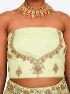 Semi-Stitched Lehenga with Soft Net Fabric & Zari Thread Work by Shreekama