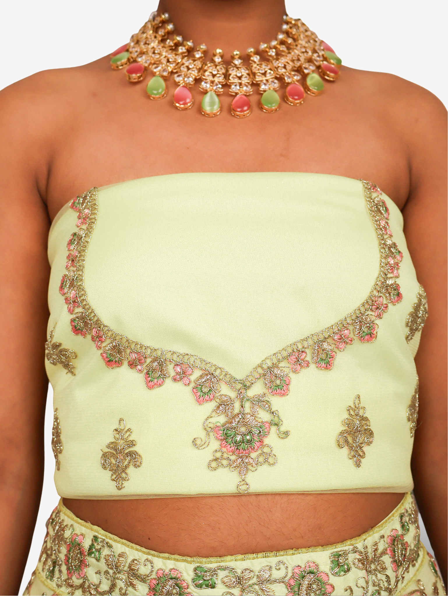 Semi-Stitched Lehenga with Soft Net Fabric & Zari Thread Work by Shreekama