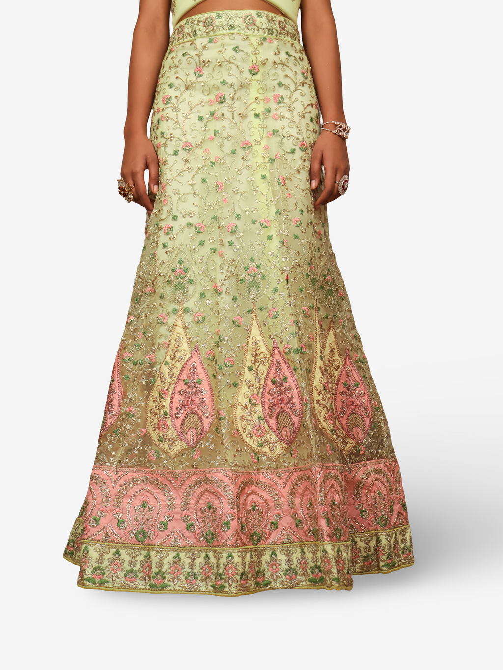 Semi-Stitched Lehenga with Soft Net Fabric & Zari Thread Work by Shreekama