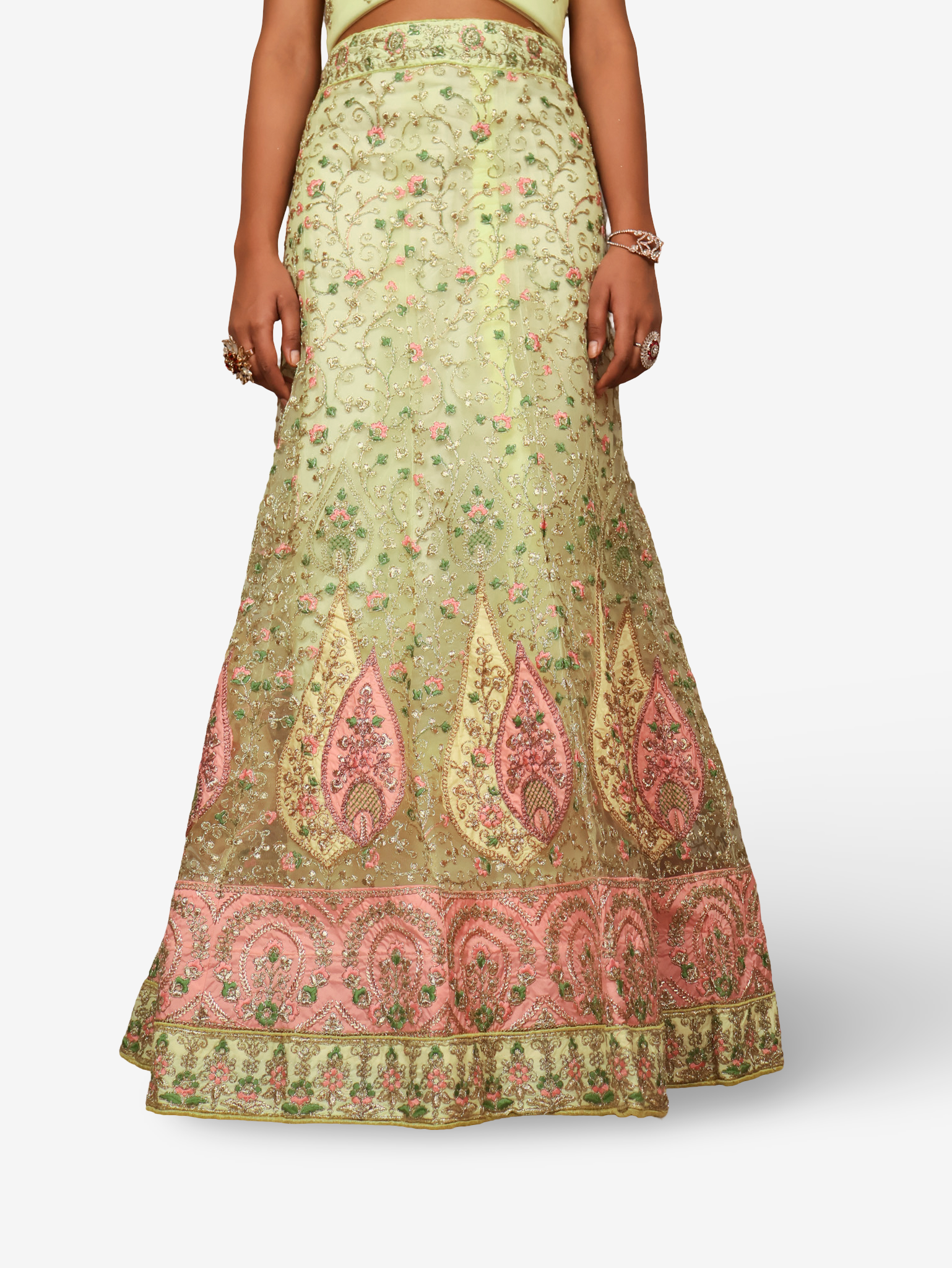 Semi-Stitched Lehenga with Soft Net Fabric & Zari Thread Work by Shreekama